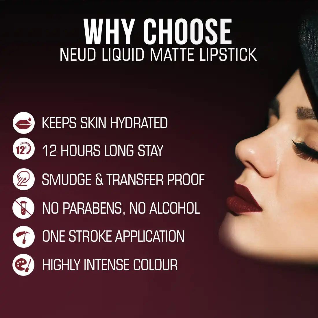 NEUD Matte Liquid Lipstick Mocha Brownie Gives Hydration and Smudge-Proof 12-hour Stay With No Parabens or Alcohol - everteen-neud.com