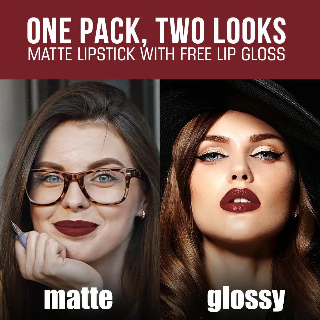 Get Two Looks In One Pack of NEUD Matte Liquid Lipstick Mocha Brownie - Matte Finish For Daily Routine and Glossy Shine For Party Look - everteen-neud.com