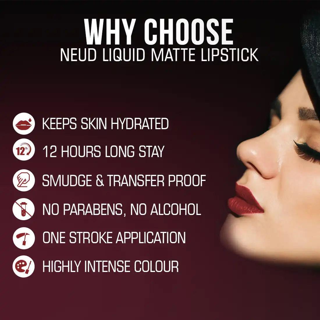 NEUD Red Kiss Matte Liquid Lipstick Gives You 12 hours smudge-proof stay - everteen-neud.com