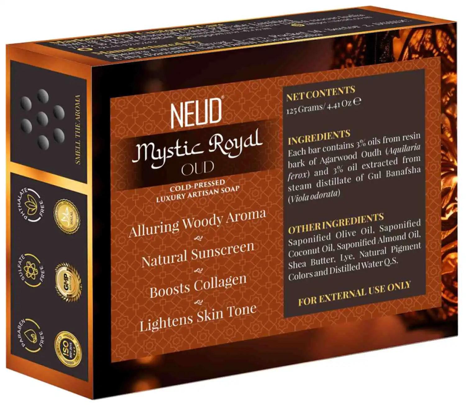 NEUD Mystic Royal Oud Luxury Artisan pH Balanced Cold-Pressed Handmade Soap 125g With Oudh and Gul Banafsha is Shipped Worldwide - everteen-neud.com
