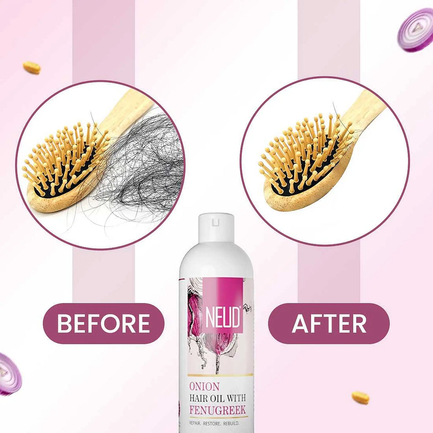 NEUD Onion Hair Oil with Fenugreek - Before and After Comparison