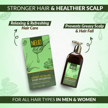 NEUD Premium Ghrit Kumari Shampoo Aloe Vera Hair Cleanser 300ml Helps Prevent Greasy Scalp and Hair Fall - everteen-neud.com