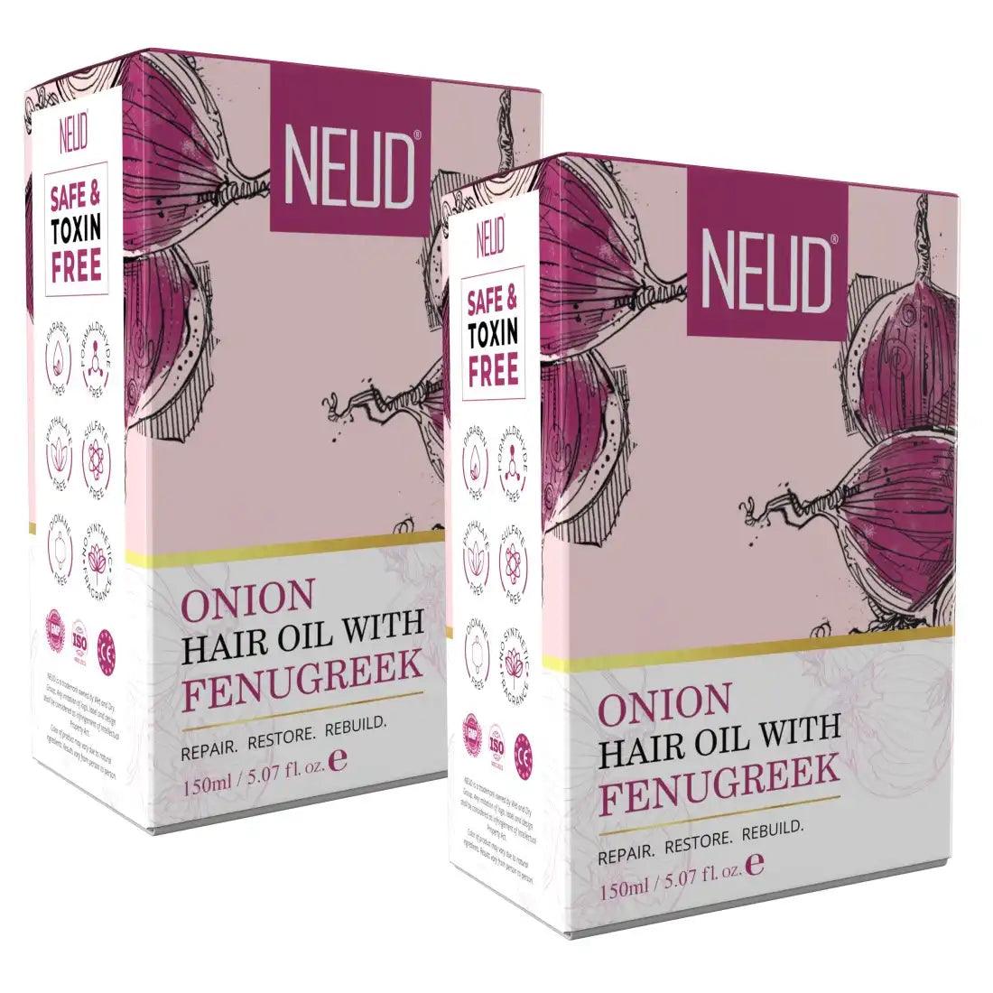 Buy 2 Packs NEUD Premium Onion Hair Oil with Fenugreek 150 ml for Men and Women - everteen-neud.com