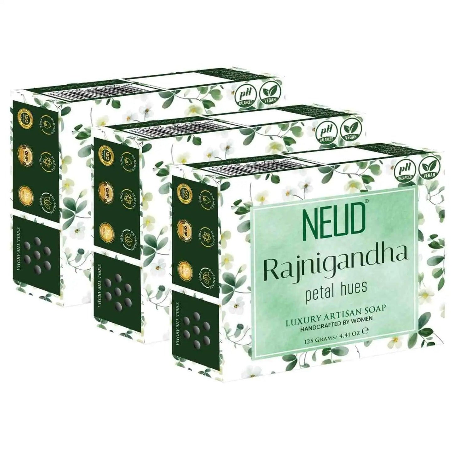 Buy 3 Packs NEUD Rajnigandha Petal Hues Luxury Artisan pH Balanced Vegan Handmade Soap 125g Each With Tuberose - everteen-neud.com