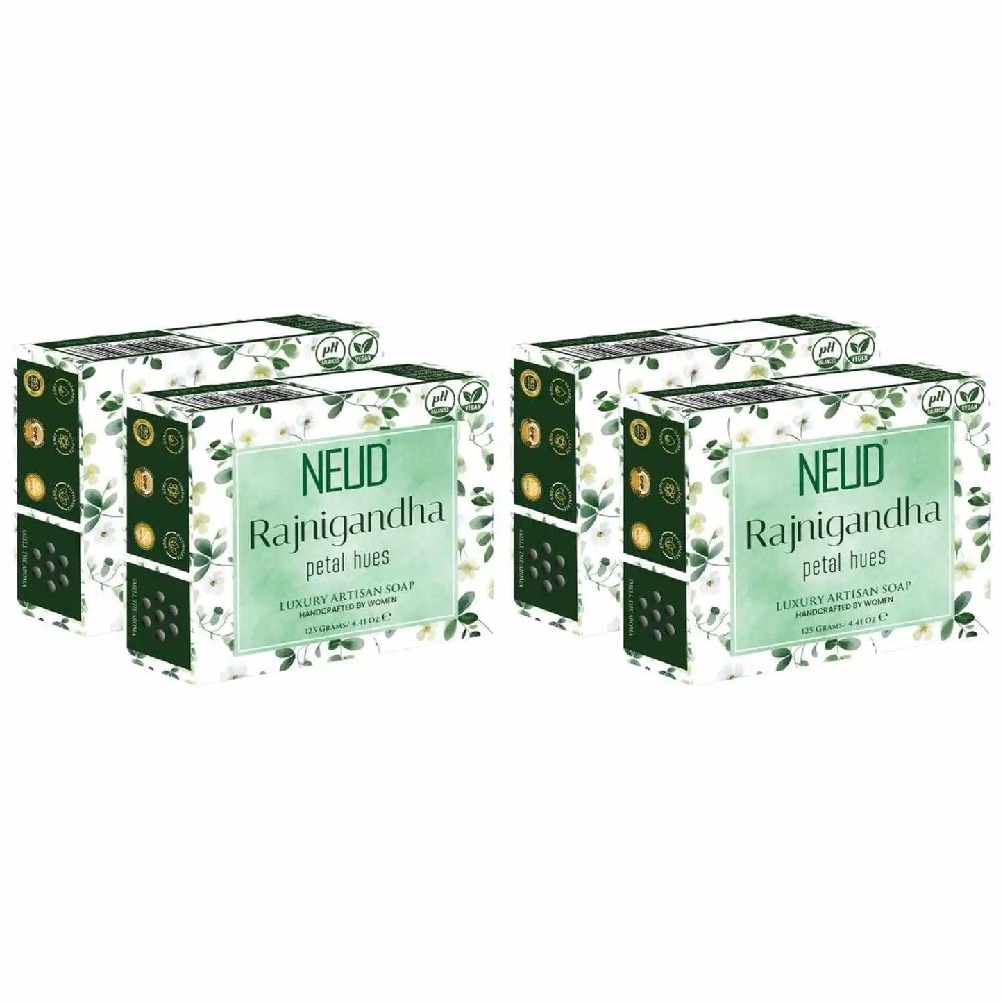 Buy 4 Packs NEUD Rajnigandha Petal Hues Luxury Artisan pH Balanced Vegan Handmade Soap 125g Each With Tuberose - everteen-neud.com