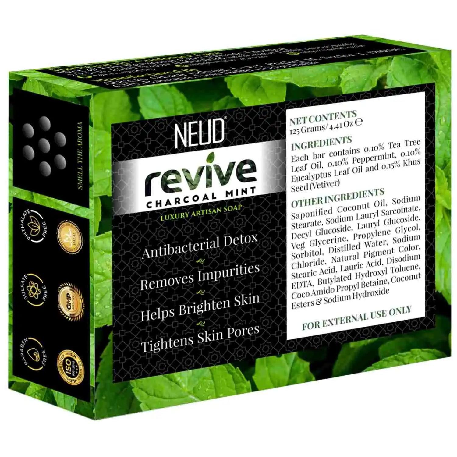 NEUD Revive Charcoal Mint Luxury Artisan pH-Balanced Vegan Handmade Soap With Tea Tree Oil, Peppermint, Eucalyptus Oil and Khus Seed is Shipped Worldwide - everteen-neud.com