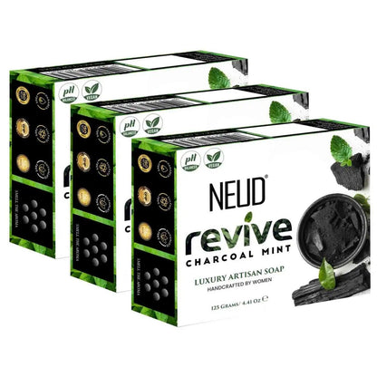 Buy 3 Packs NEUD Revive Charcoal Mint Luxury Artisan pH-Balanced Vegan Handmade Soap 125g Each With Tea Tree Oil, Peppermint, Eucalyptus Oil and Khus Seed - everteen-neud.com