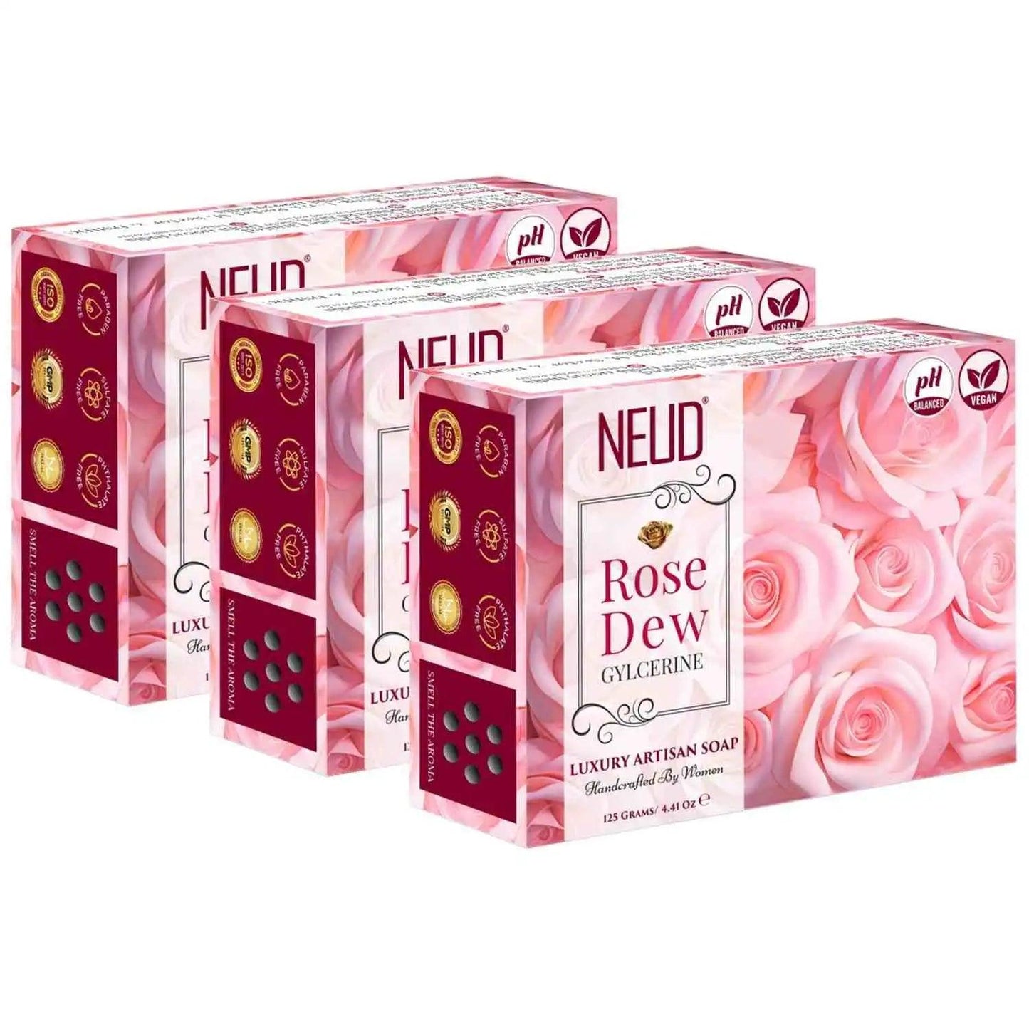 Buy 3 Packs NEUD Rose Dew Glycerine Luxury Artisan pH-Balanced Handmade Soap 125g Each - everteen-neud.com