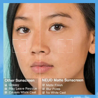 Unlike other sunscreens, NEUD Ultra Velvety Matte Dry Touch Sunscreen is Non-Greasy, Does Not Leave Residue or White Cast - everteen-neud.com 