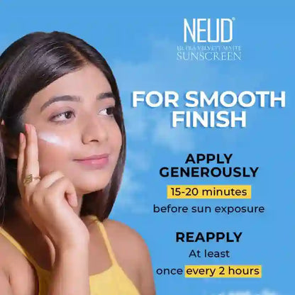 NEUD Ultra Velvety Matte Priming Sunscreen Dry Touch with SPF 50 PA++++ and Vitamin E, Sweat-Resistant, No White Cast - 50g