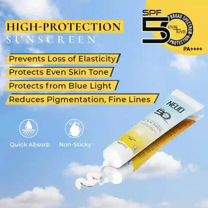 NEUD Ultra Velvety Matte Priming Sunscreen Dry Touch with SPF 50 PA++++ and Vitamin E, Sweat-Resistant, No White Cast - 50g