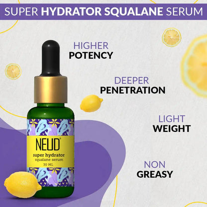 NEUD Super Hydrator Squalane Serum 30ml With Lemon Oil, Turmeric Oil and Reverskin Has Higher Potency, Deeper Penetration, is Light Weight and Non-Greasy - everteen-neud.com