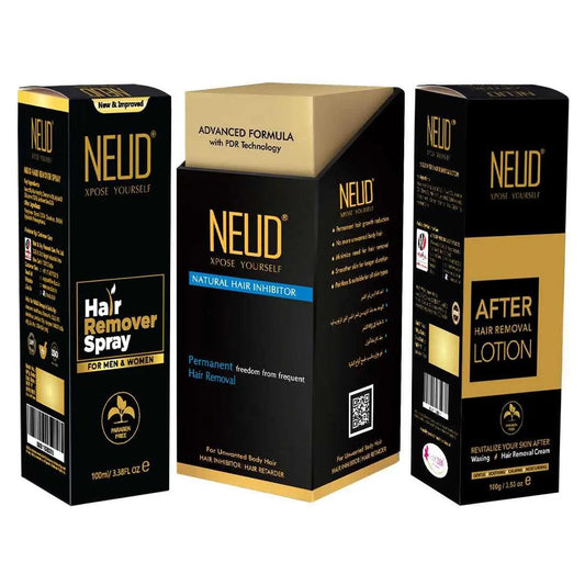 NEUD Ultimate Combo: Hair Inhibitor, Hair Remover Spray and After-Hair-Removal Skin Lotion for Men & Women 8903540011883