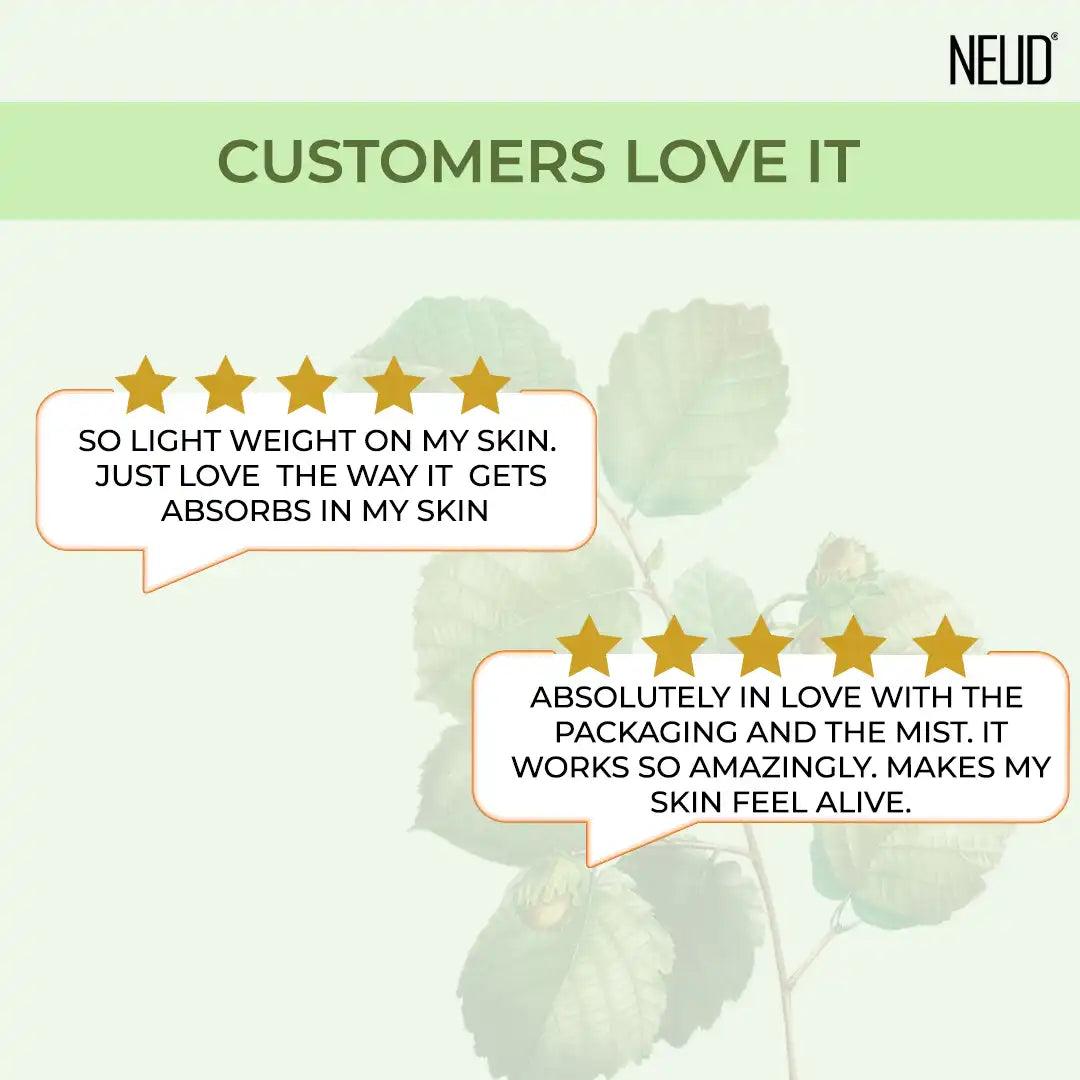 Customers Love NEUD Witch Hazel Facial Mist Spray 100ml For Dehydrated and Irritated Skin as it is lightweight and gets absorbed in the skin - everteen-neud.com