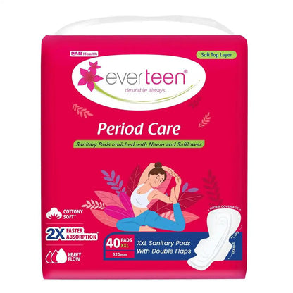 Buy 1 Pack everteen Period Care XXL Soft 40 Sanitary Pads with Double Flaps, Neem and Safflower - Official Brand Store