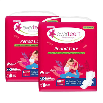 Buy 2 Packs everteen Period Care XXL Soft 40 Sanitary Pads with Double Flaps, Neem and Safflower - Official Brand Store