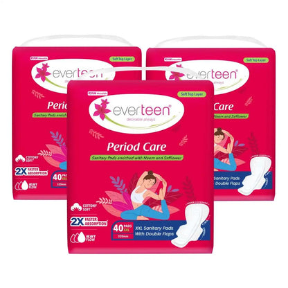 Buy 3 Packs everteen Period Care XXL Soft 40 Sanitary Pads with Double Flaps, Neem and Safflower - Official Brand Store