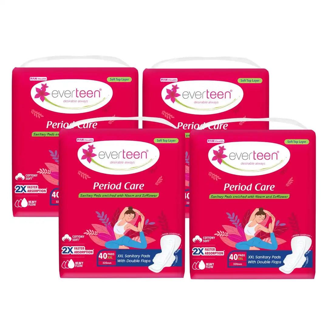 Buy 4 Packs everteen Period Care XXL Soft 40 Sanitary Pads with Double Flaps, Neem and Safflower - Official Brand Store