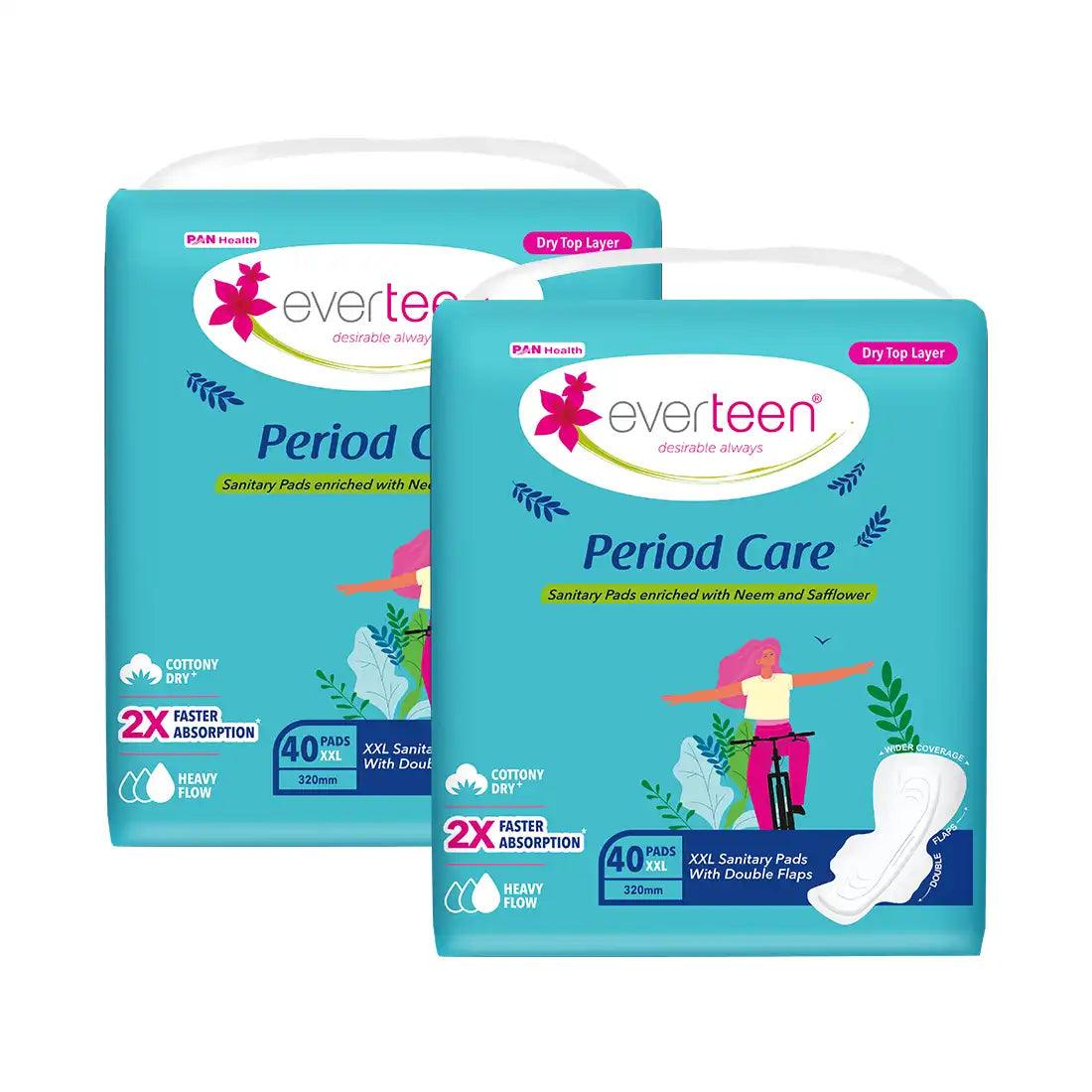 Buy 2 Packs everteen Period Care XXL Dry 40 Sanitary Pads with Double Flaps, Neem and Safflower - Official Brand Store